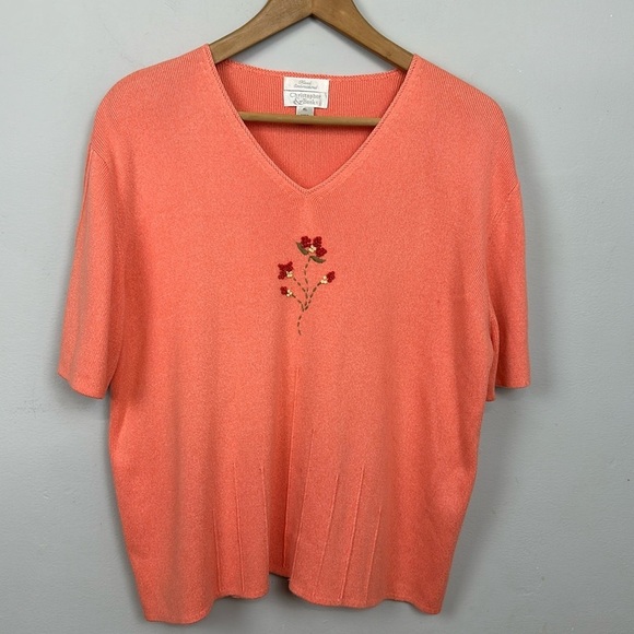 Christopher & Banks Hand Embroidered Short Sleeve Sweater Top Sz XL - Picture 2 of 12